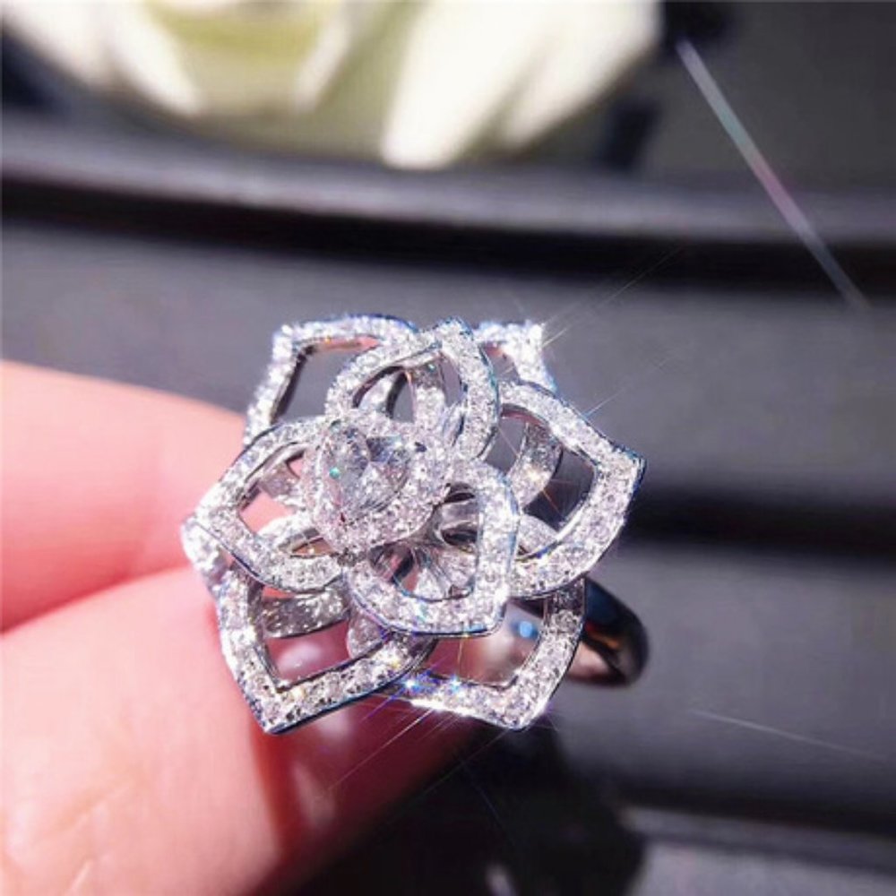 NEW 925 Sterling Silver Diamond Rose Heart Ring - Picture 3 of 5